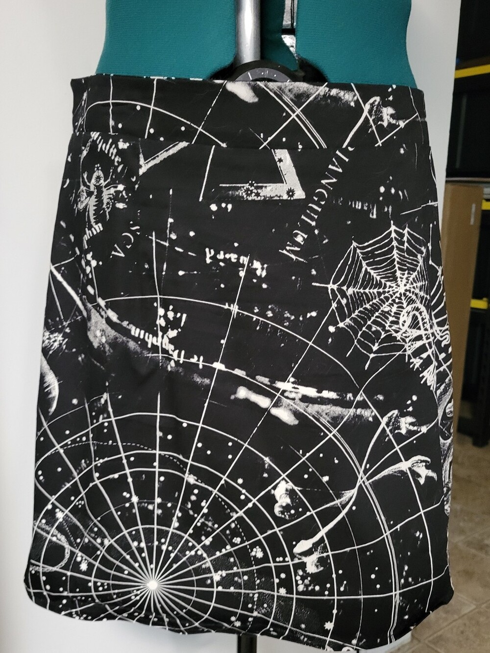 Black & White Occult Print A-Line Skirt